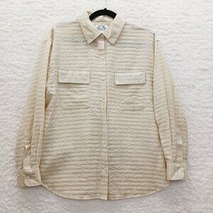 Textured Blouse Size S Beige Metallic Office Chic Quiet Luxury Preppy Minimalist